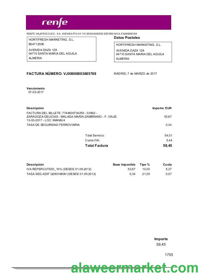 Latvia Renfe utility bill template in Word and PDF format